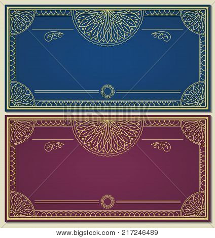 Set two vintage cards with ornate frames, template for invitation and design background.