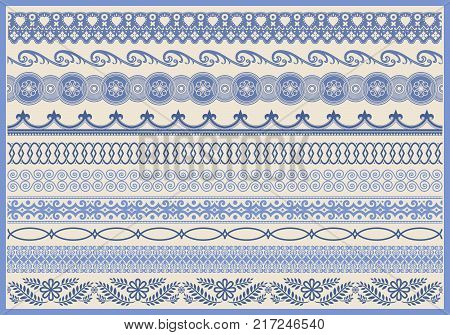 Vintage decorative border set. Ornate elements and fringe illustrations.