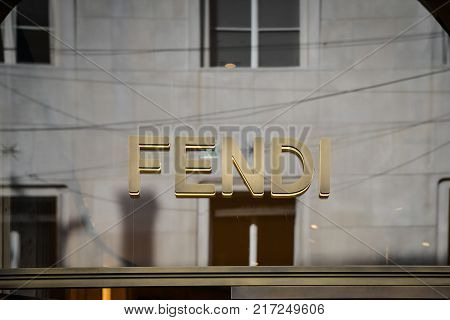 Milan, Italy - September 24, 2017:  Fendi Store In Milan. Fashion Week Fendi Shopping