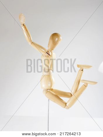Wooden mannequin drawing model human shape. Doll human body figurine statue pose posing to illustrate human body positures for draw class or every concept. Body statue.