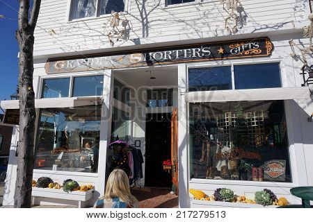 PETOSKEY, MICHIGAN / UNITED STATES - OCTOBER 18, 2017: One may purchase gifts at Grandpa Shorter's Gift Shop, on Lake Street in downtown Petoskey.
