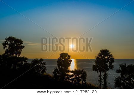 Sunset at Leam PromThep Cape with clear sky at Phuket Amazing Thailand