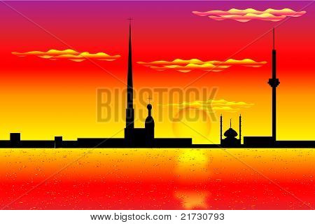 Silhouette di San Pietroburgo al tramonto
