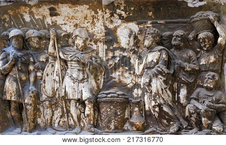ROME, ITALY - SEPTEMBER 03: Bass relief in Basilica of Saint Sylvester the First (San Silvestro in Capite) in Rome, Italy on September 03, 2016.