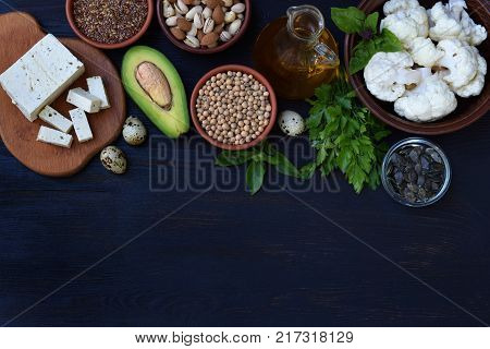 Composition Of Products Containing Unsaturated Fatty Acids Omega 3 - Fish, Nuts, Tofu, Avocado, Eggs