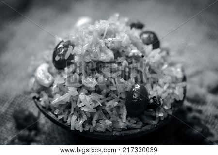 Indian Sweet Rice Dish In A Clay Bowl On Gunny Background.