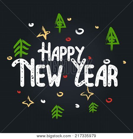 Happy New Year letering typographic label for New Year holidays design. Letering vector illustration Decoration.