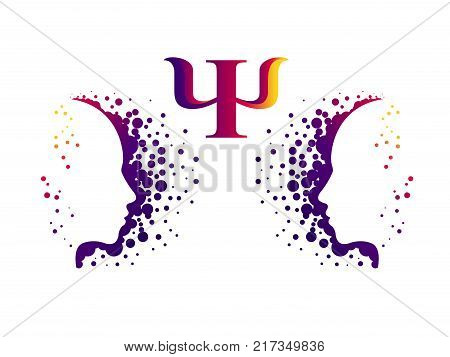 Modern head Logo sign of Psychology. Profile Human. Letter Psi. Creative style. Symbol in vector. Design concept. Brand company. Violet color on white background. Icon for web, print, logotype.