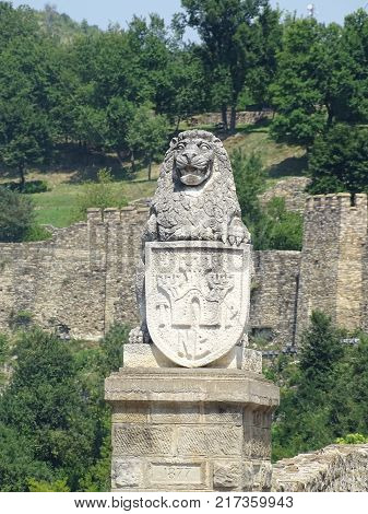 Entrance to Tsarevets Fortress and Patriarch Church on the Tsarevets hill in Veliko Tarnovo, Bulgaria