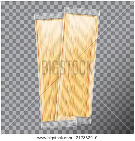 Spaghetti, capellini pasta transparent package, isolated on transparent background. Vector mock up template for your design