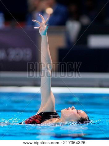 BARCELONA, SPAIN - JULY, 24: Xuechen Huang of China during a Solo Synchronised Swimming event of World Championship BCN2013 on July 24, 2013 in Barcelona Spain