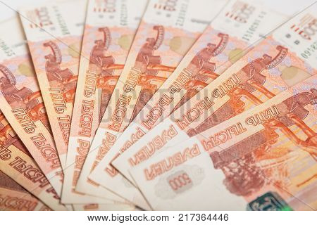 Background of five thousandth banknotes Russian rubles