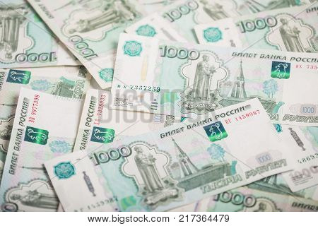 Background of one thousandth banknotes Russian rubles