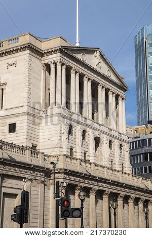 LONDON, OCTOBER 6TH 2017: The exterior of the Bank of England building in the City of London UK, on 6th October 2017.