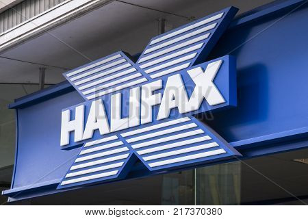 LONDON UK - OCTOBER 6TH 2017: A sign for a Halifax bank branch in the City of London on 6th October 2017.