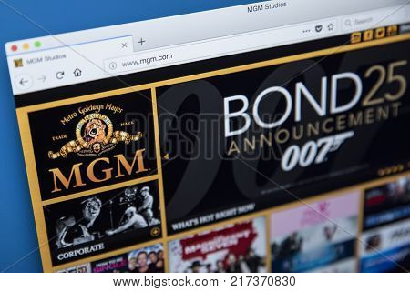 LONDON UK - NOVEMBER 28TH 2017: The homepage of the official website for Metro Goldwyn Mayer Studios - also known as MGM Studios - the American media company on November 28th 2017.