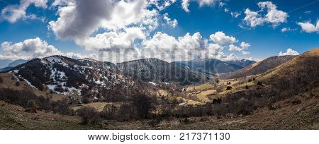 Pastures as seen from hiking trail to Monte San Primo, Lombardy, Italy