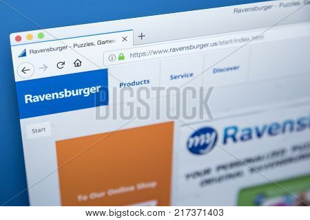 LONDON UK - NOVEMBER 28TH 2017: The homepage of the official website for Ravensburger - the German toy and game company on 28th November 2017.
