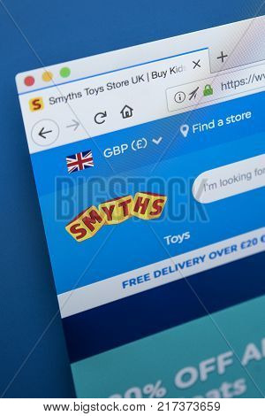 LONDON UK - NOVEMBER 28TH 2017: The homepage of the official website for Smyths - the Irish toys retailer on 28th November 2017.