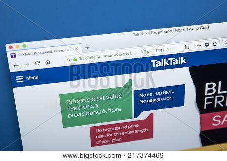 LONDON UK - NOVEMBER 22ND 2017: The homepage of the official website for TalkTalk - the company providing pay television telecommunications Internet and mobile network services on 22nd November 2017.