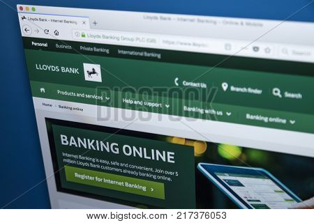 LONDON UK - NOVEMBER 22ND 2017: The homepage of the Online Banking area on the Lloyds bank website on 22nd November 22nd 2017.