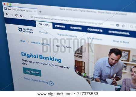 LONDON UK - NOVEMBER 22ND 2017: The homepage of the Online Banking area on the Royal Bank of Scotland website on 22nd November 22nd 2017.