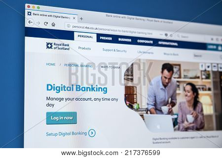 LONDON UK - NOVEMBER 22ND 2017: The homepage of the Online Banking area on the Royal Bank of Scotland website on 22nd November 22nd 2017.