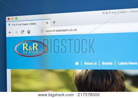 LONDON UK - NOVEMBER 21ST 2017: The homepage of the official website for R&R Ice Cream - the largest producer of ice cream in Europe by volume on 21st November 2017.