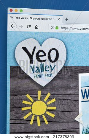 LONDON UK - NOVEMBER 21ST 2017: The homepage of the official website for Yeo Valley - the farming and dairy company based in England on 21st November 2017.
