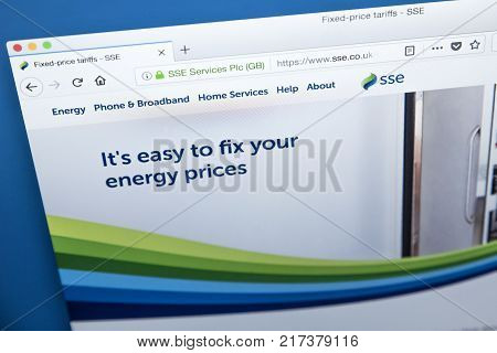 LONDON UK - NOVEMBER 21ST 2017: The homepage of the official website for SSE plc - the British energy company on 21st November 2017.