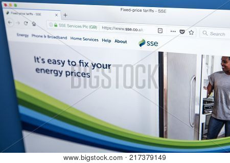 LONDON UK - NOVEMBER 21ST 2017: The homepage of the official website for SSE plc - the British energy company on 21st November 2017.
