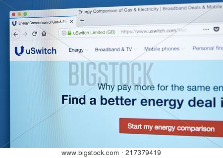 LONDON UK - NOVEMBER 21ST 2017: The homepage of the official website for uSwitch - the UK-based price comparison website on 21st November 2017.