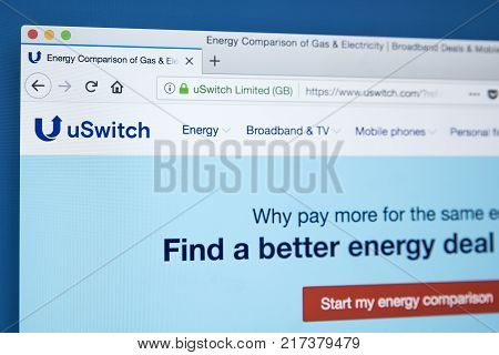LONDON UK - NOVEMBER 21ST 2017: The homepage of the official website for uSwitch - the UK-based price comparison website on 21st November 2017.