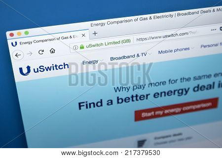 LONDON UK - NOVEMBER 21ST 2017: The homepage of the official website for uSwitch - the UK-based price comparison website on 21st November 2017.