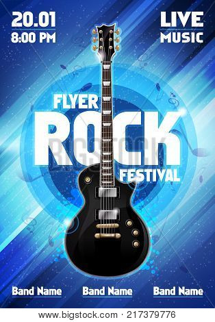 vector rock festival flyer design template with guitar