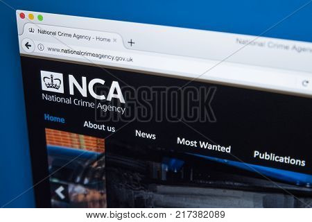 LONDON UK - NOVEMBER 17TH 2017: The homepage of the official website for the National Crime Agency - the national law enforcement agency in the UK on 17th November 2017.