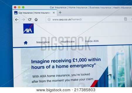 LONDON UK - NOVEMBER 20TH 2017: The homepage of the official website for AXA - the French multinational insurance company on 20th November 2017.