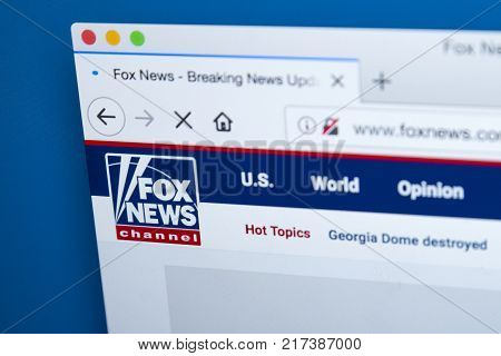 LONDON UK - NOVEMBER 20TH 2017: The homepage of the official website for the Fox News Channel on 20th November 2017.