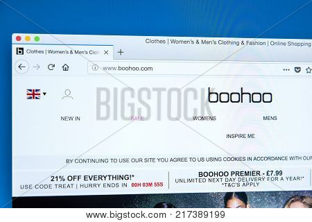 LONDON UK - NOVEMBER 20TH 2017: The homepage of the official website for the clothing brand Boohoo on 20th November 2017.