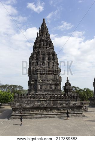 Yogyakarta Indonesia - August 04 2017: tourists visiting Prambanan Temple in Yogyakarta