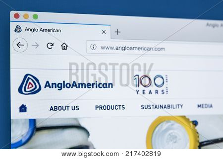 LONDON UK - NOVEMBER 25TH 2017: The homepage of the official website for Anglo American plc - the multinational mining company based in South Africa and the UK on 25th November 2017.