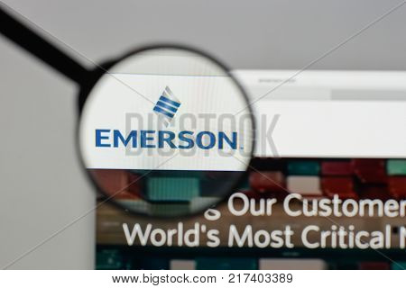 Milan, Italy - August 10, 2017: Emerson Logo On The Website Homepage.