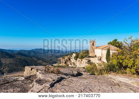 View Of The Romanesque Church Of Santa Maria De Siurana In Siurana Tarragona Catalunya Spain. Copy S