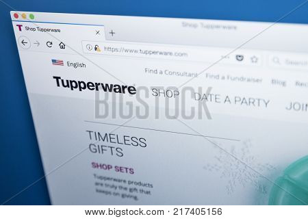 LONDON UK - NOVEMBER 25TH 2017: The homepage of the official website for Tupperware - the home products line that includes preparation storage containment and serving products on 25th November 2017.