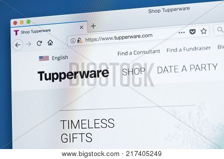 LONDON UK - NOVEMBER 25TH 2017: The homepage of the official website for Tupperware - the home products line that includes preparation storage containment and serving products on 25th November 2017.