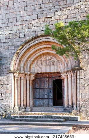 View Of The Main Entrance To The Church Of Santa Maria De Siurana In Siurana Tarragona Spain. Copy S