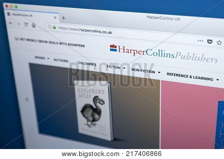 LONDON UK - NOVEMBER 25TH 2017: The homepage of the official website for HarperCollins Publishers - one of the largest publishing companies in the world on 25th November 2017.