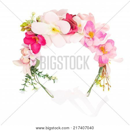 Flower wreath wth flowers isolated on white background