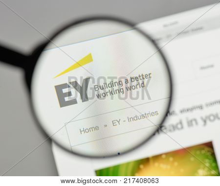 Milan, Italy - August 10, 2017: Ey Logo On The Website Homepage.