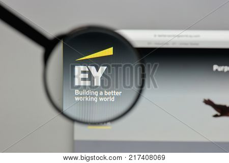 Milan, Italy - August 10, 2017: Ey Logo On The Website Homepage.
